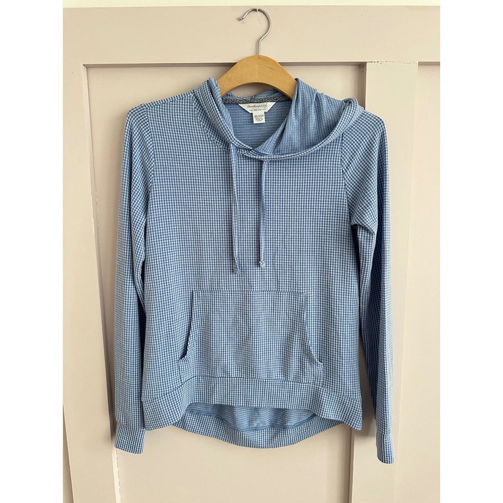 Weatherproof Vintage Womens Blue Gingham Waffle Knit Hoodie Pullover XS